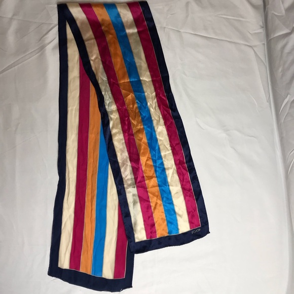 ECHO bold striped vintage silk scarf l Long shoulder wrap - Picture 3 of 7